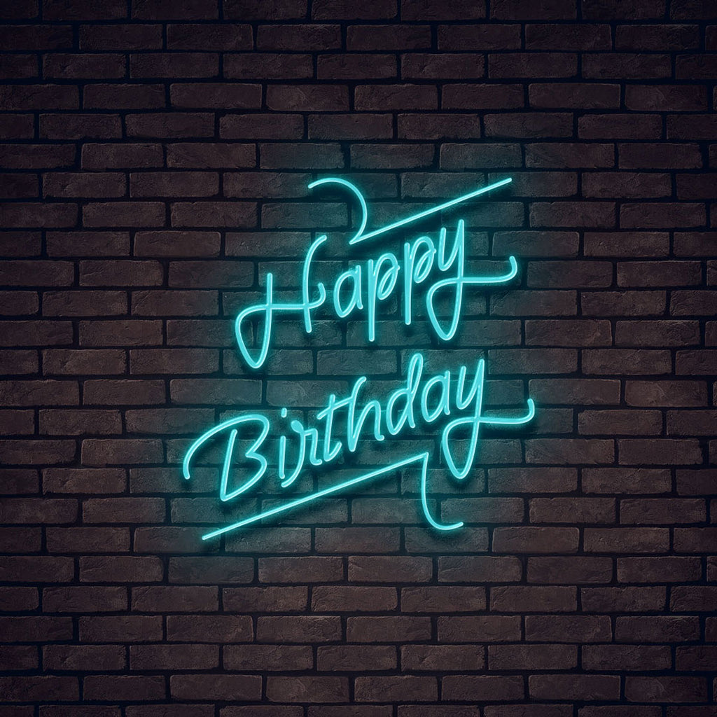 light blue happy birthday led neon sign