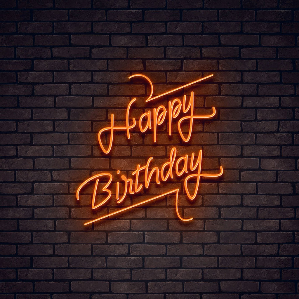 orange happy birthday led neon sign