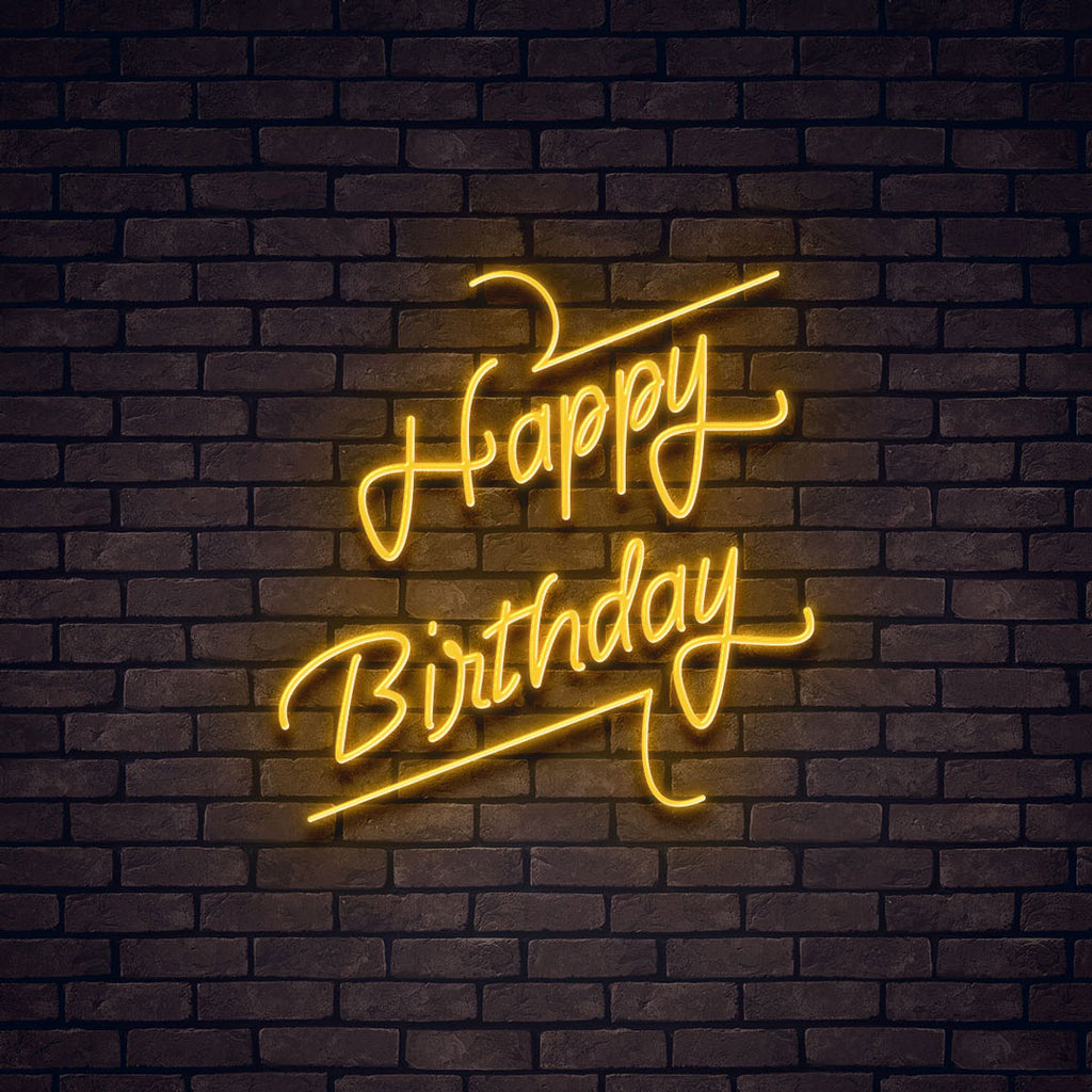 yellow happy birthday led neon sign