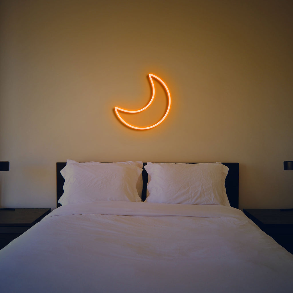 moon neon sign orange