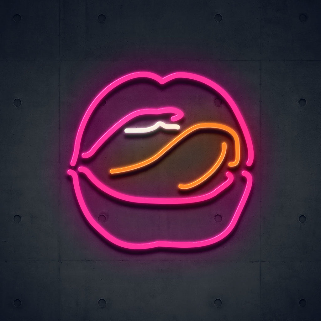 licking lips neon sign