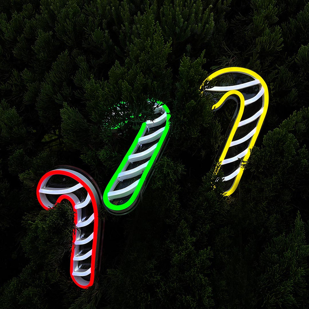 the staff led neon sign with color of red, green, and yellow